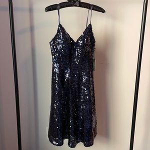 NWT Vince Camuto Navy Sequin Fit and Flare Dress Size 6